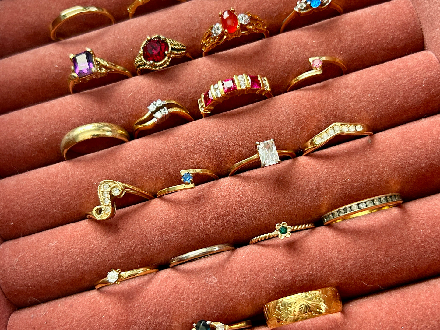 Vintage to Now Ring Lot Cocktail Avon Rhinestone Gold Tone Bands Rings CZ Heart