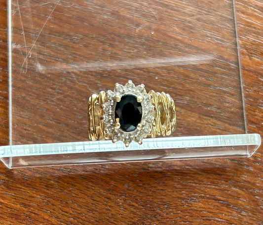 10k Yellow Gold Sapphire Diamond Wide Ring Sz 4.25