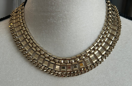 Vintage Gold Tone Wide Chunky Panel Colar Necklace