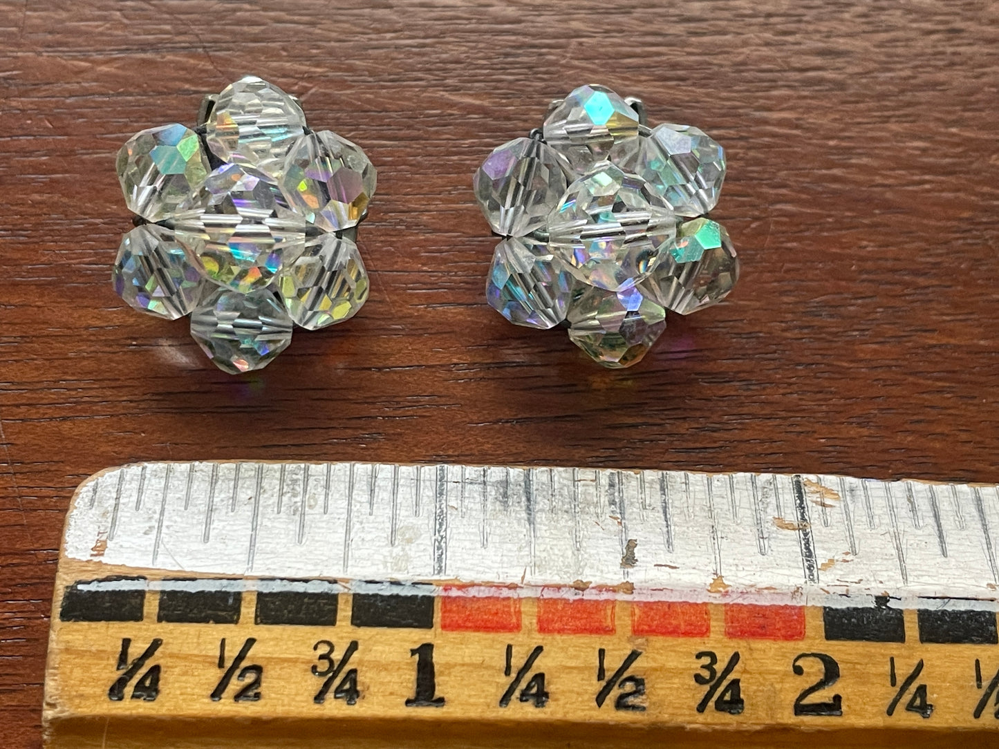 Vintage Small Aurora Borealis Cluster Clip On Earrings