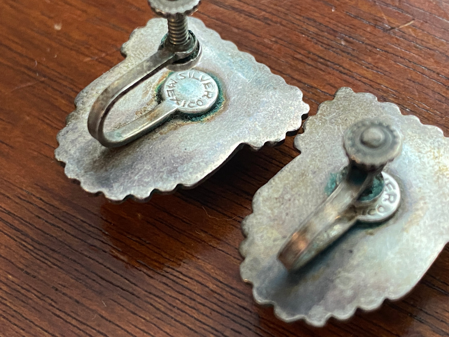 Vintage Silver Mexico Black Carved Face Screwback Earrings