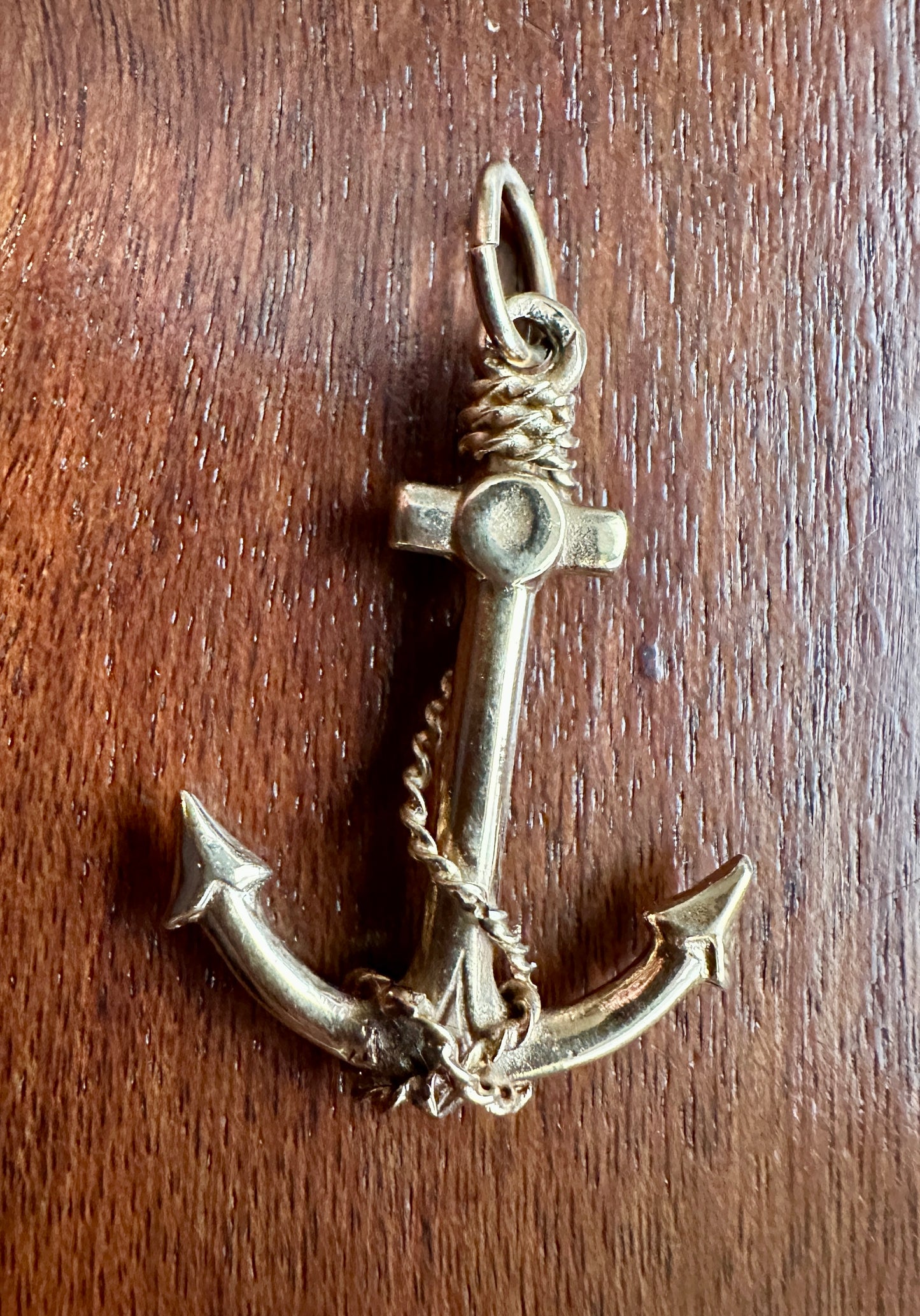 14k Yellow Gold Heavy Anchor Nautical Rope Necklace Pendant 6.4.g