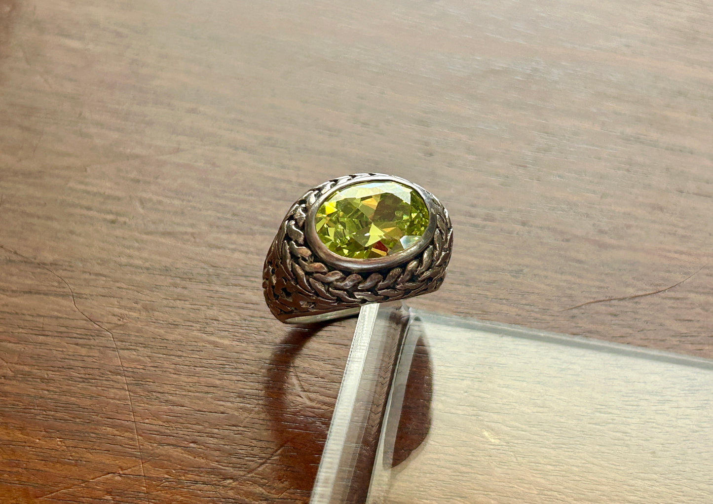 Sterling Silver 925 Faceted Oval Light Green Faux Citrine Peridot Ring Sz 9