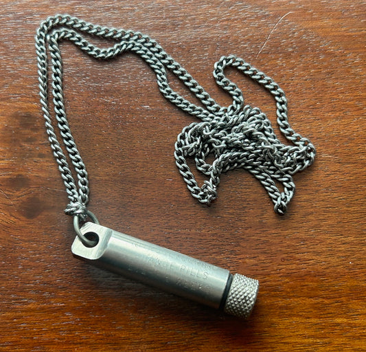 Vintage Medical Metal Pill Fob For Nitroglycerin Necklace Chain