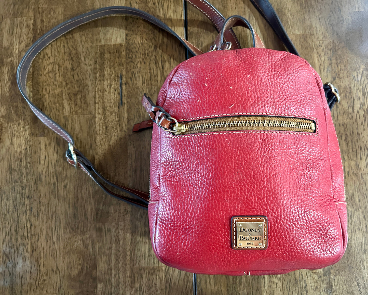 Ronnie Dooney & Bourke Small Red Pebbled Leather Backpack Purse