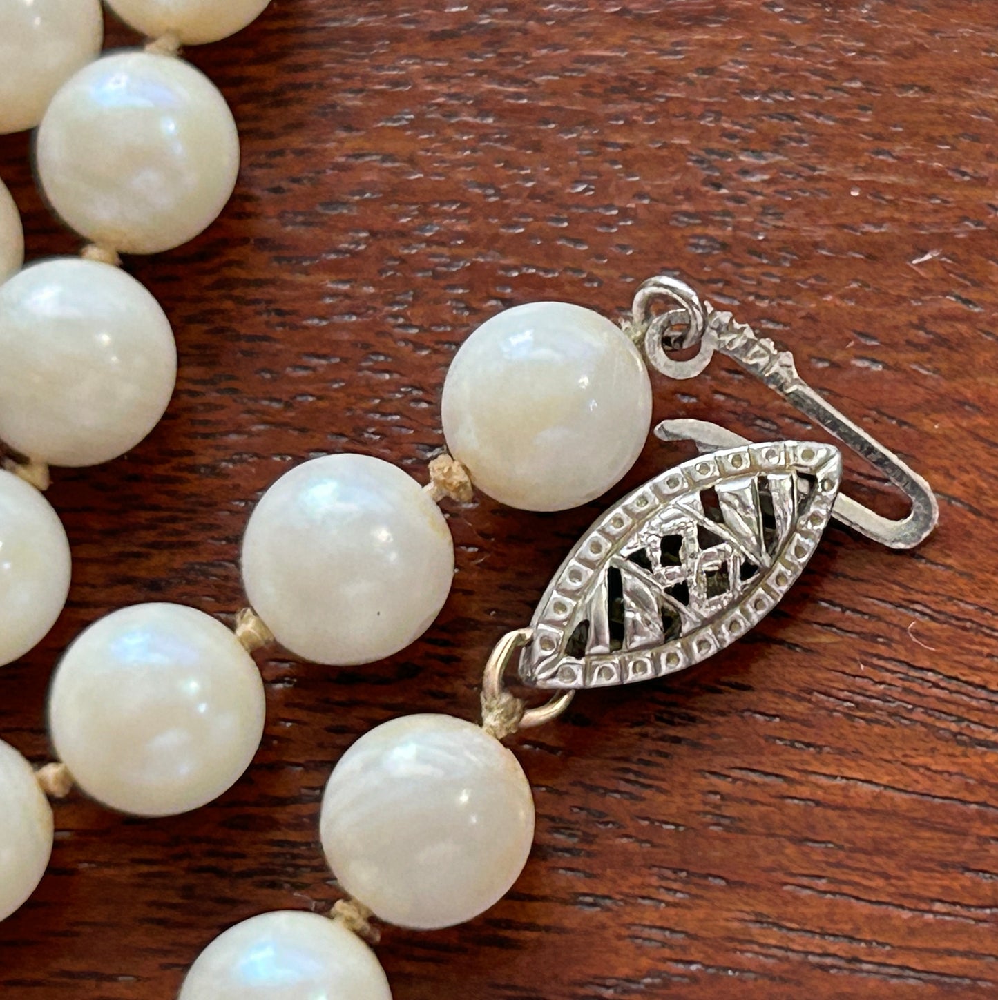 Vintage 6mm Real Pearl Single Strand Necklace 14k White Gold Clasp 25.5" Long