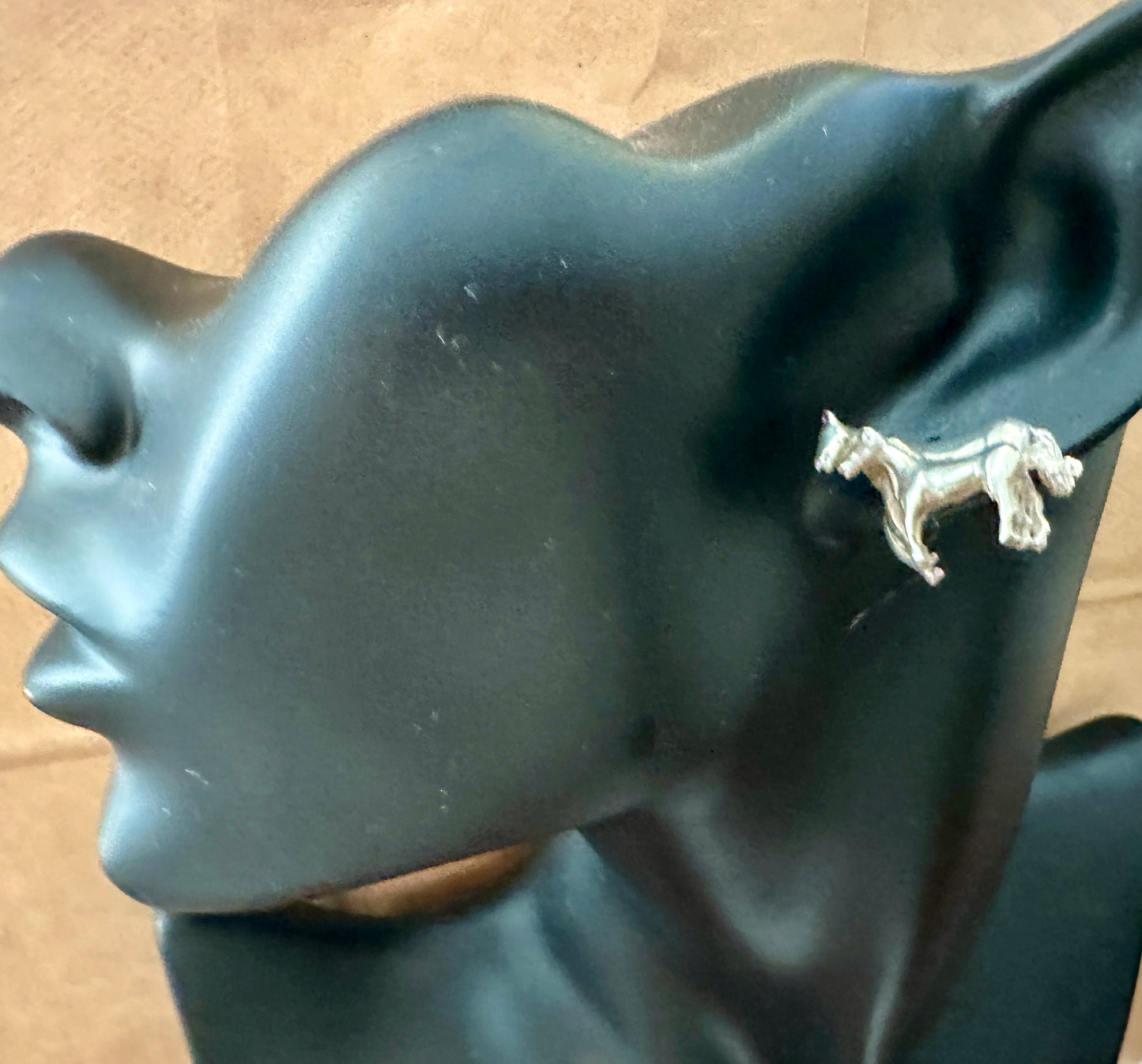 Vintage Unmarked Silver Large Horse Stud Pierced Earrings