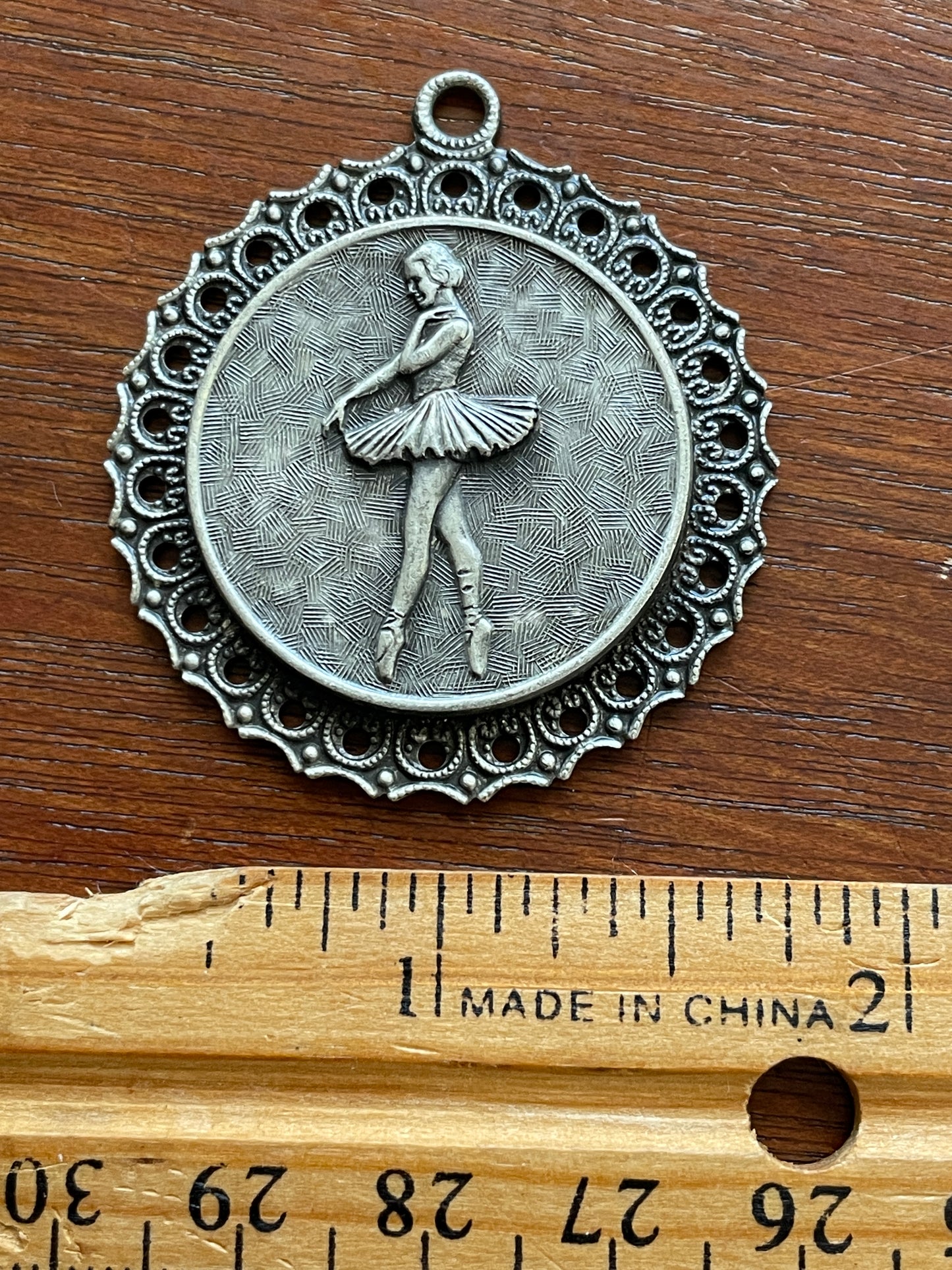 Vintage Silver Tone Round Pendant Ballerina