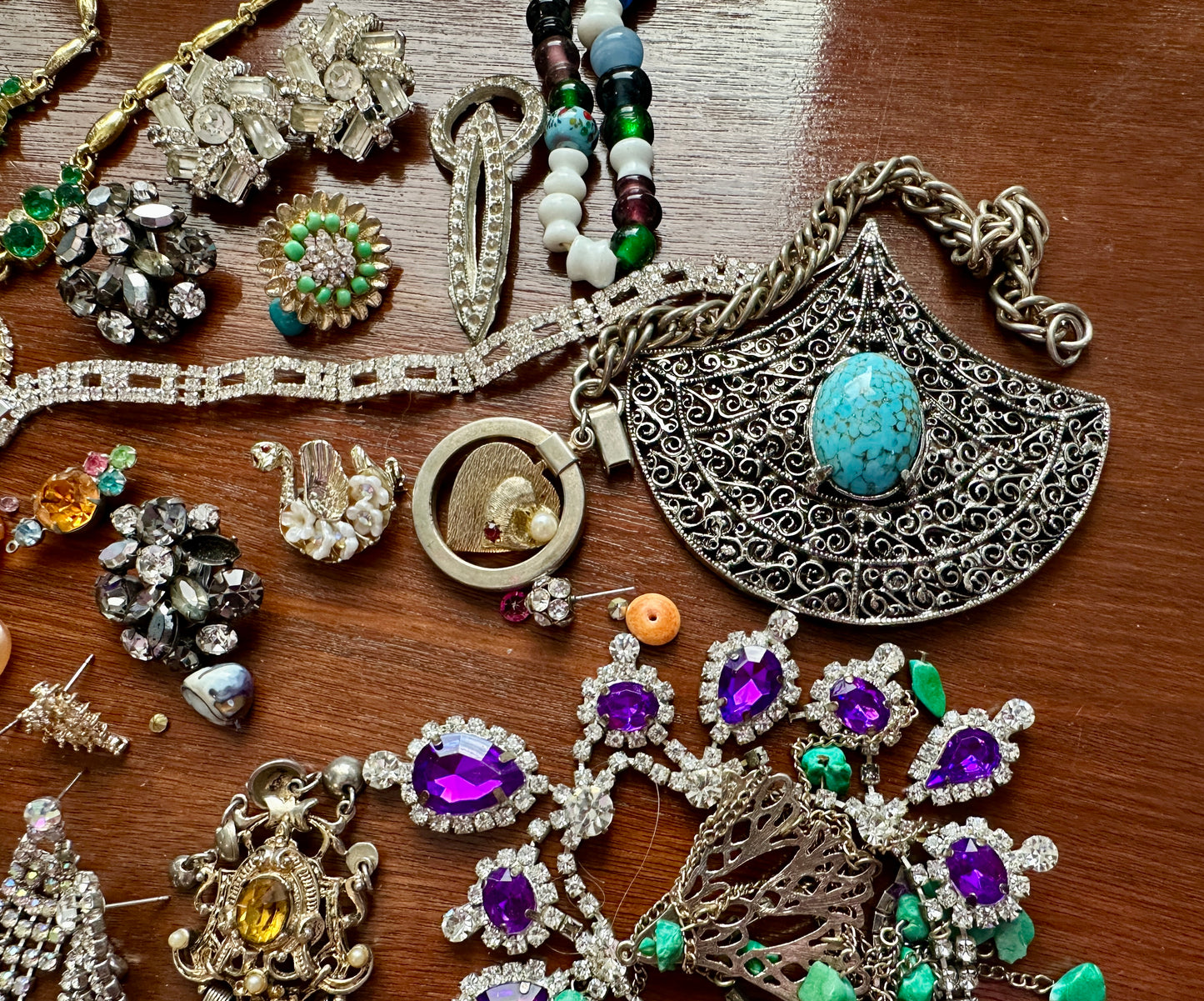 Vintage Jewelry Lot Rhinestone Bead Harvest Craft Cabochon Stone Broken