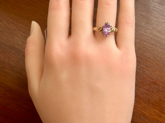 10k Yellow Gold Marquise Amethyst Diamond Accent Ring Sz 8.75