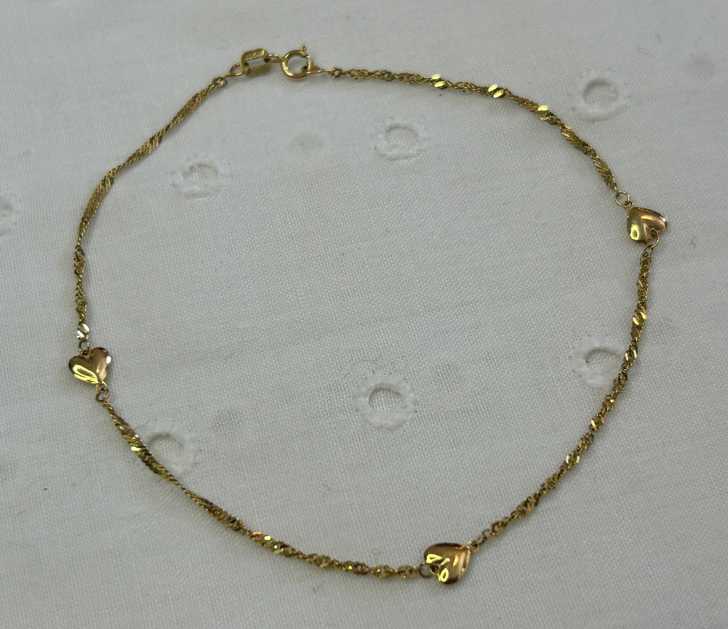 14k Yellow Gold Heart Chain Anklet Ankle Bracelet 9" Long