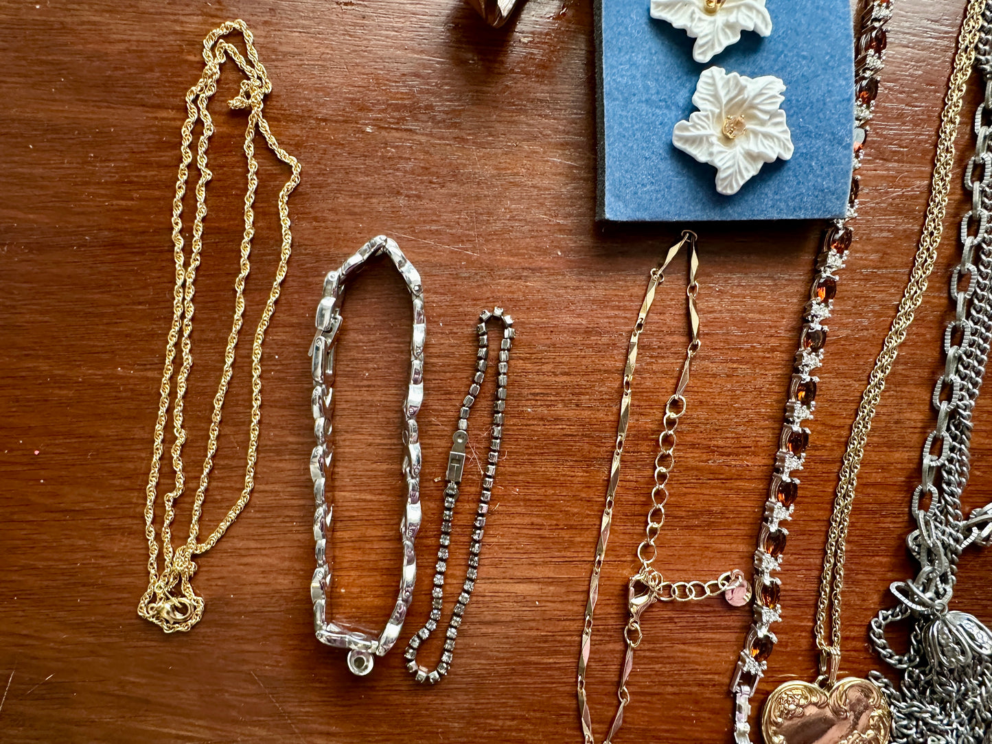 Vintage to Now Jewelry Lot Faux Pearl Gold Silver Rhinestone Chains Earrings