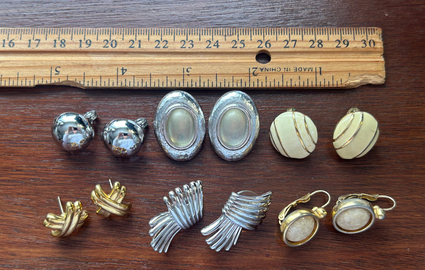 Vintage Lot of Monet Singed 80's Earrings Cabochon Silver Gold Tone X Pattern
