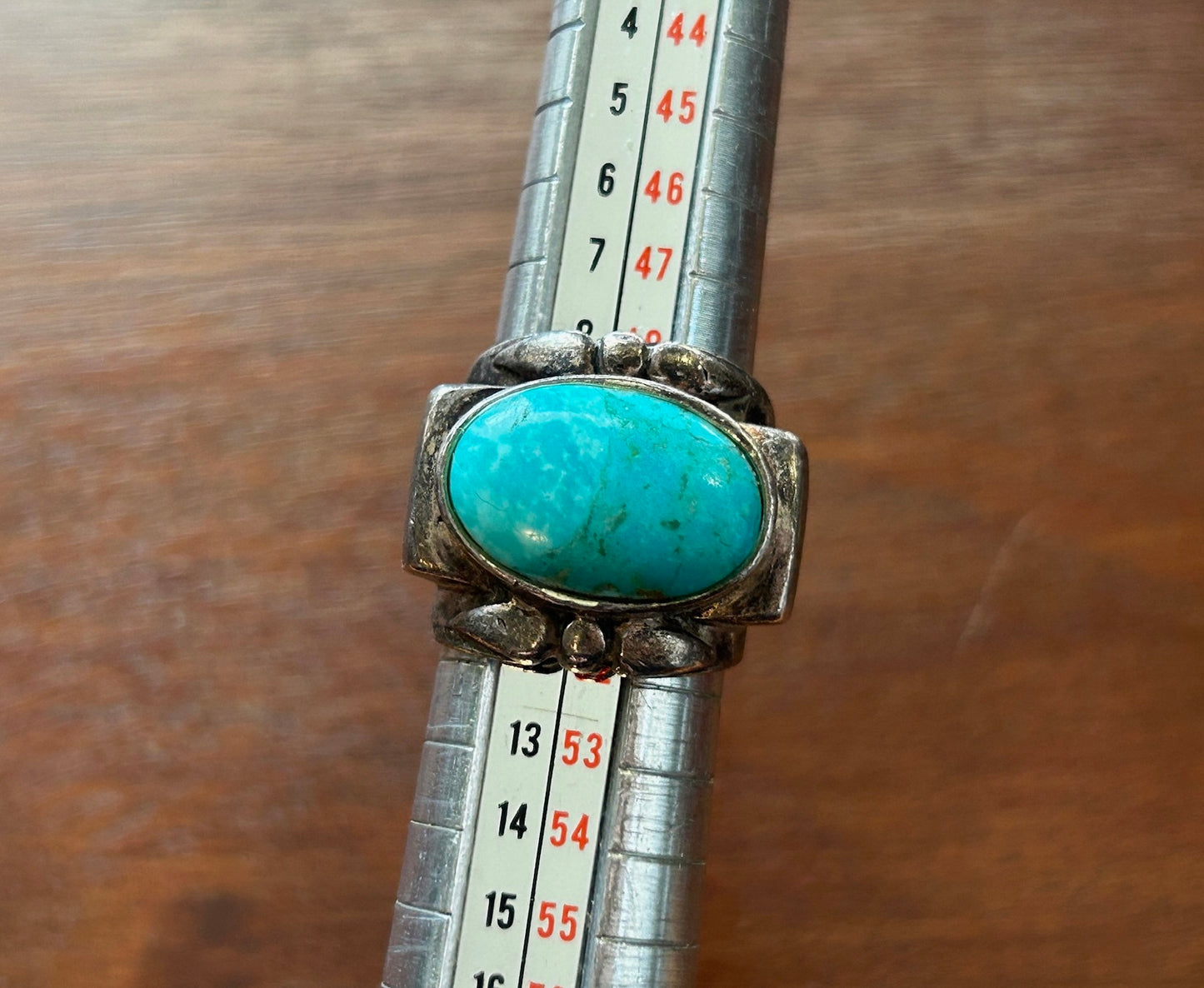 Vintage Southwestern Sterling Silver Ring Oval Turquoise Stone Sz 5.5