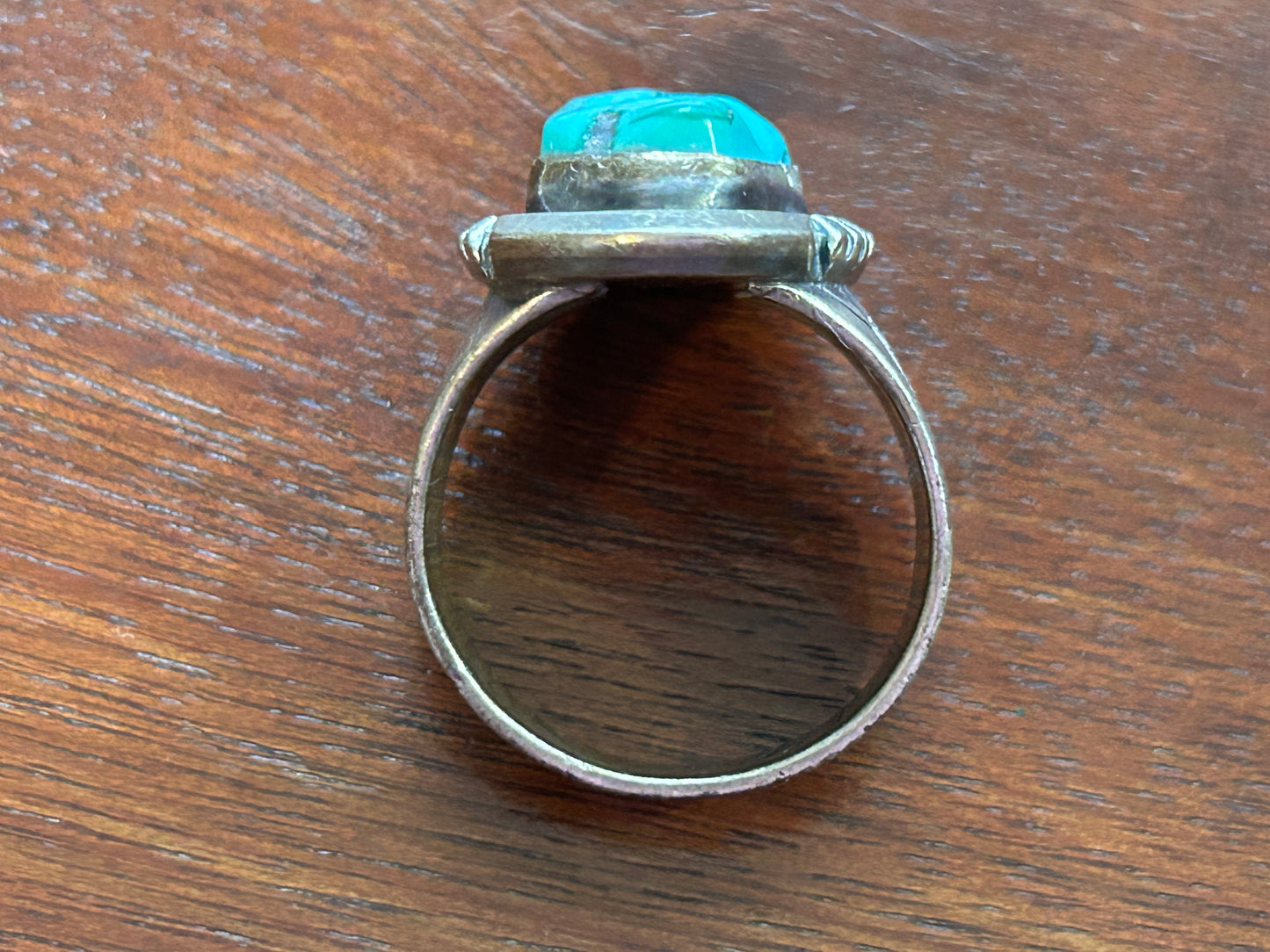 Vintage W Denetdale Navajo Mens Sterling Silver Turquoise Ring Sz 10.75