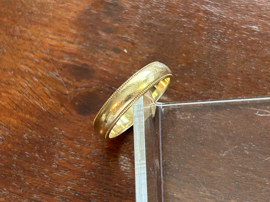 Vintage Signed Benchmark 14k Yellow Gold Bead Edge Wide Wedding Band Ring Sz 6