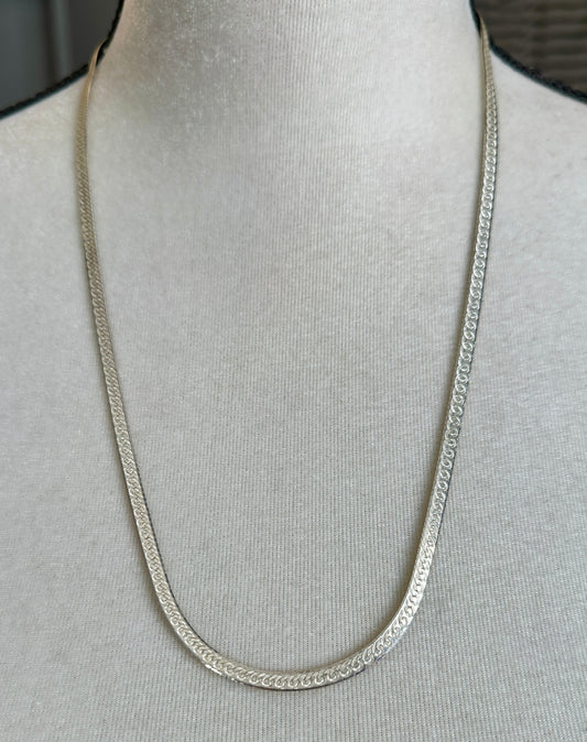 Sterling Silver 925 Flat Herringbone Necklace 24.25" Long x 4mm Wide Reversible
