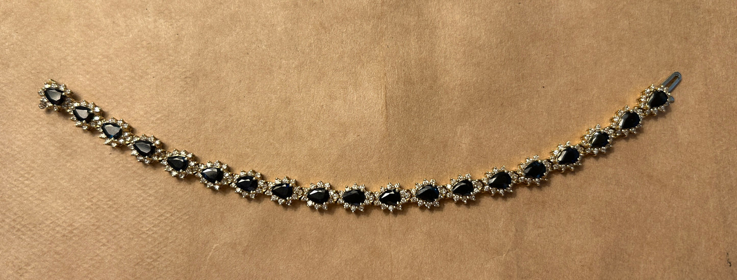 14k Yellow Gold Blue Sapphire & Diamond Tennis Bracelet