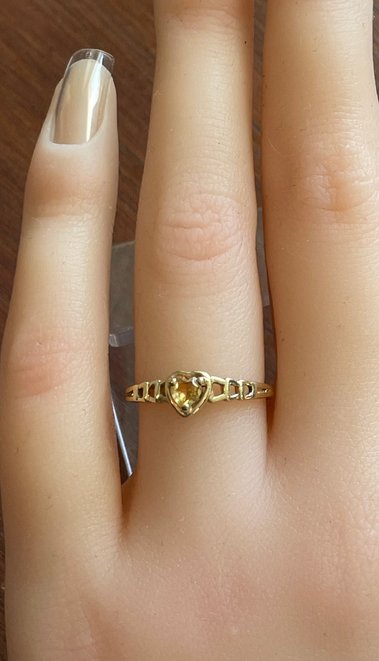 Vintage 10k Yellow Gold Citrine Heart Ring Sz 7.25