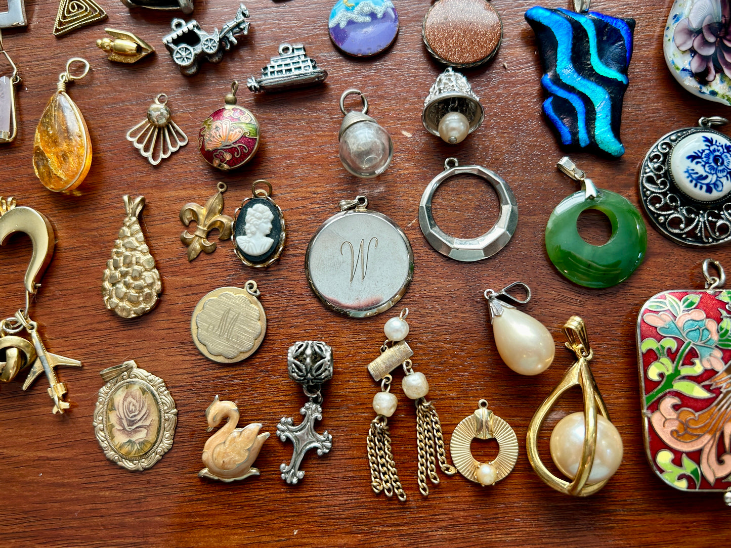 Vintage to Now Art Lot of Charms Pendants Over 40 Enamel Copper Glass Cameo