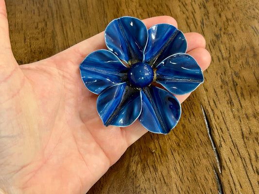 Vintage Large Blue Enamel Flower Brooch Pin