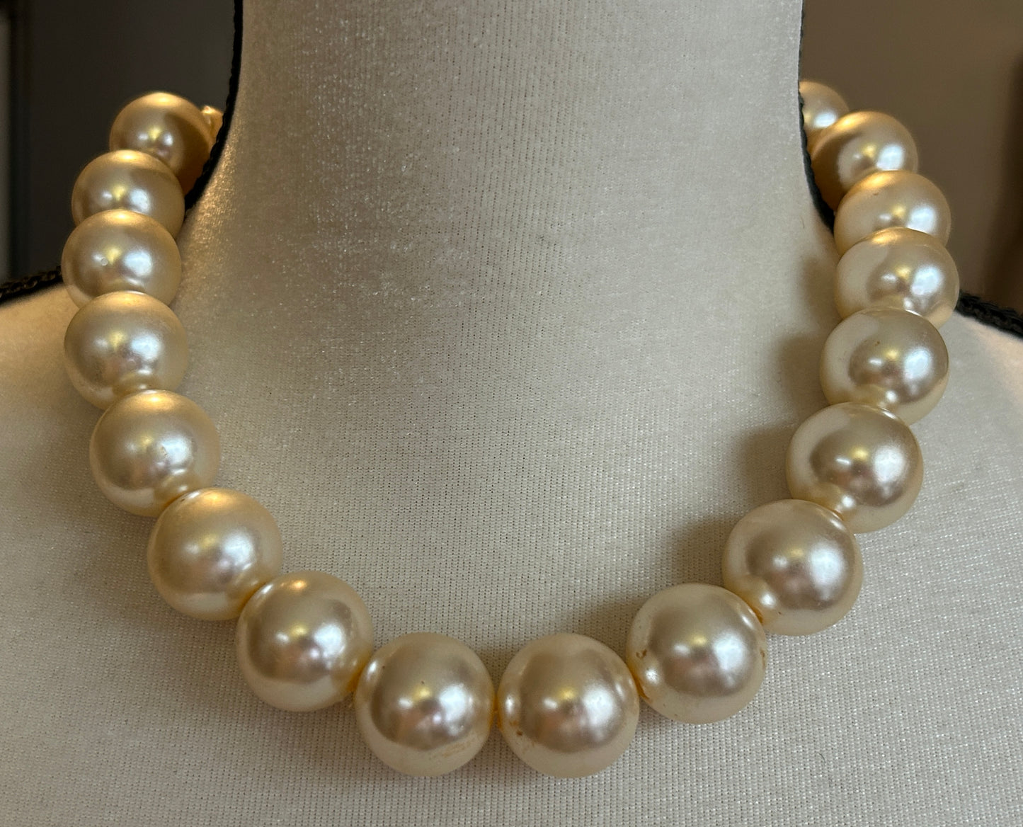 Large Faux Pearl Ivory Adjustable Necklace Earrings Set Choker Collar Studs