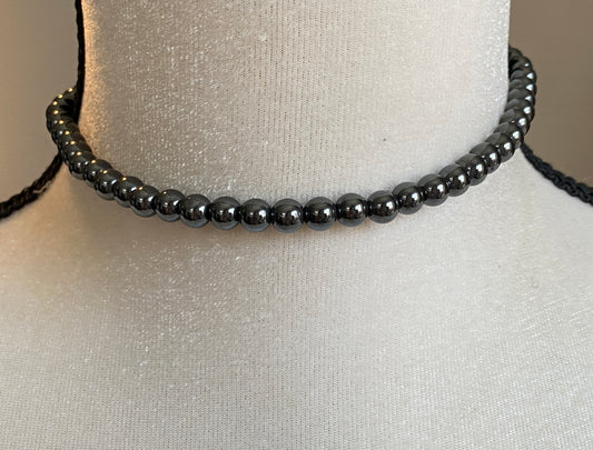 Adjustable Polished Round Hematite Bead Choker Necklace