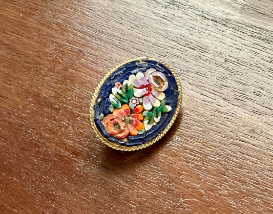 Vintage Micro Mosaic Flower Floral Small Brooch Pin