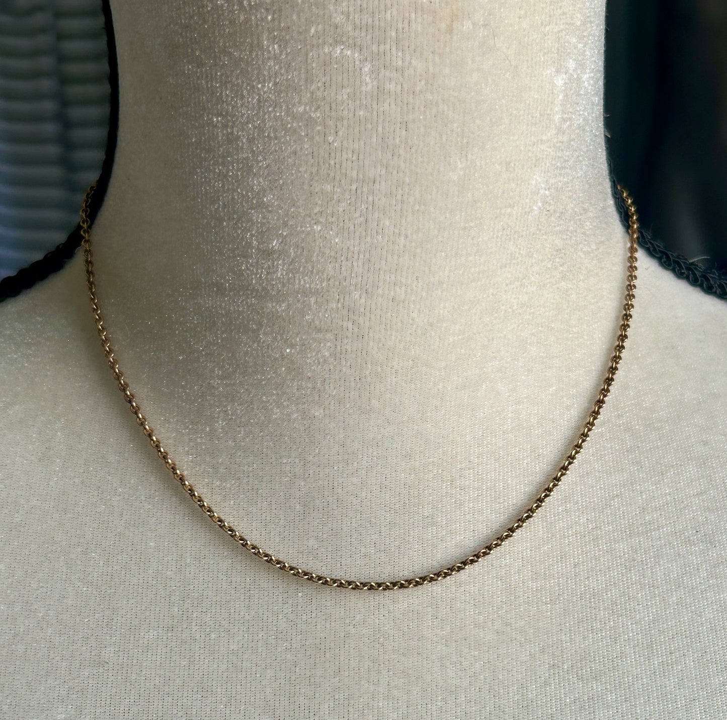 Vintage 1/20 12k Yellow Gold Rolo Chain Necklace 16" Long x 2mm Wide