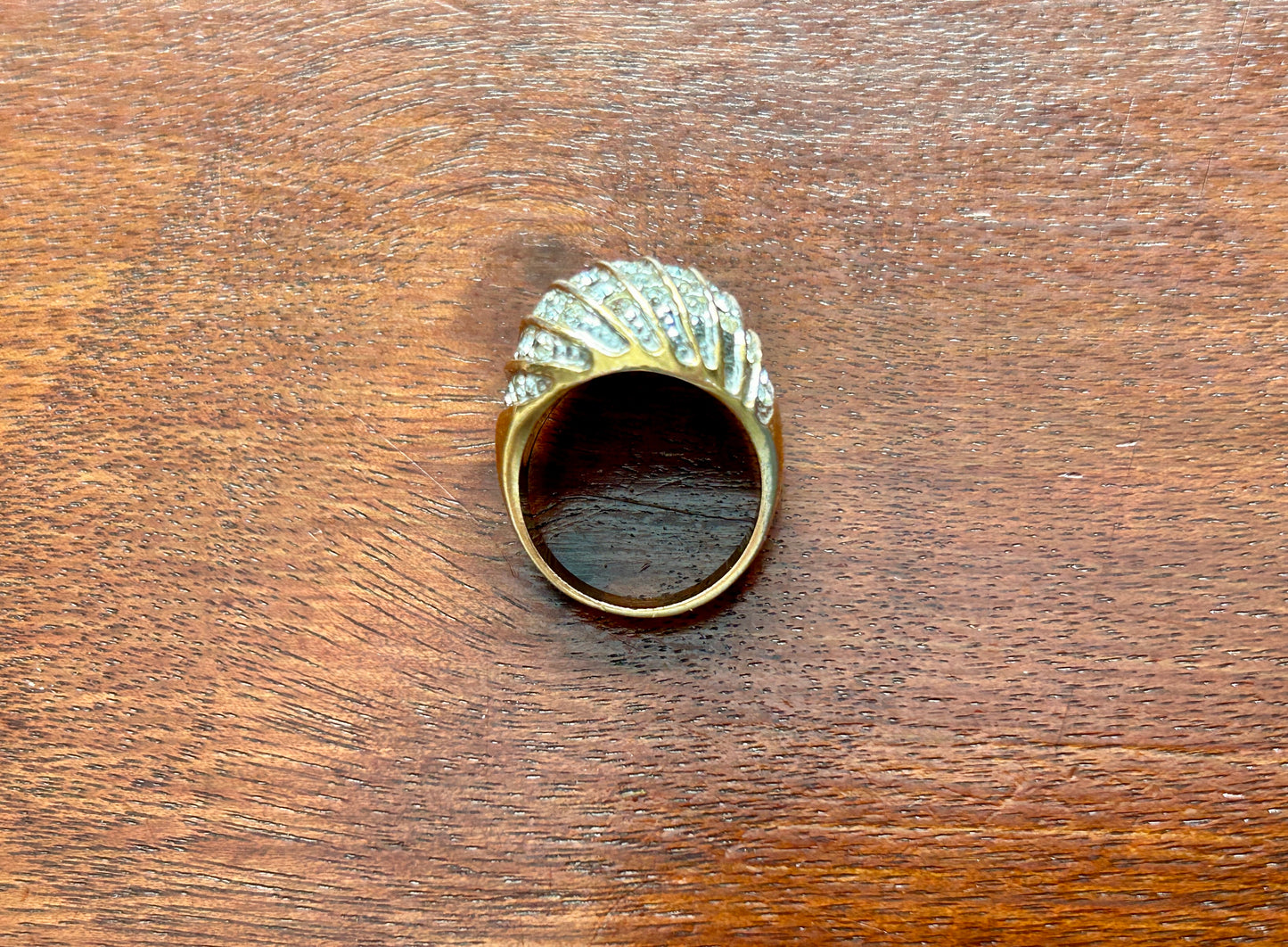 Vintage Gold Tone CZ Rhinestone Bombe Cocktail Fashion Ring Sz 5.5 - 5.75