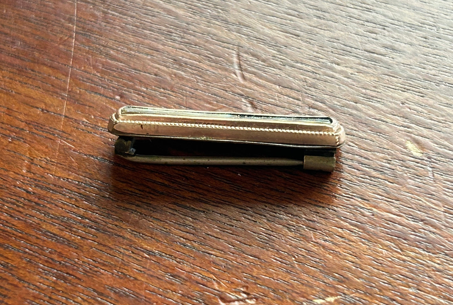 Antique Rose Yellow Gold Filled Abalone Small Bar Brooch Bead Edge