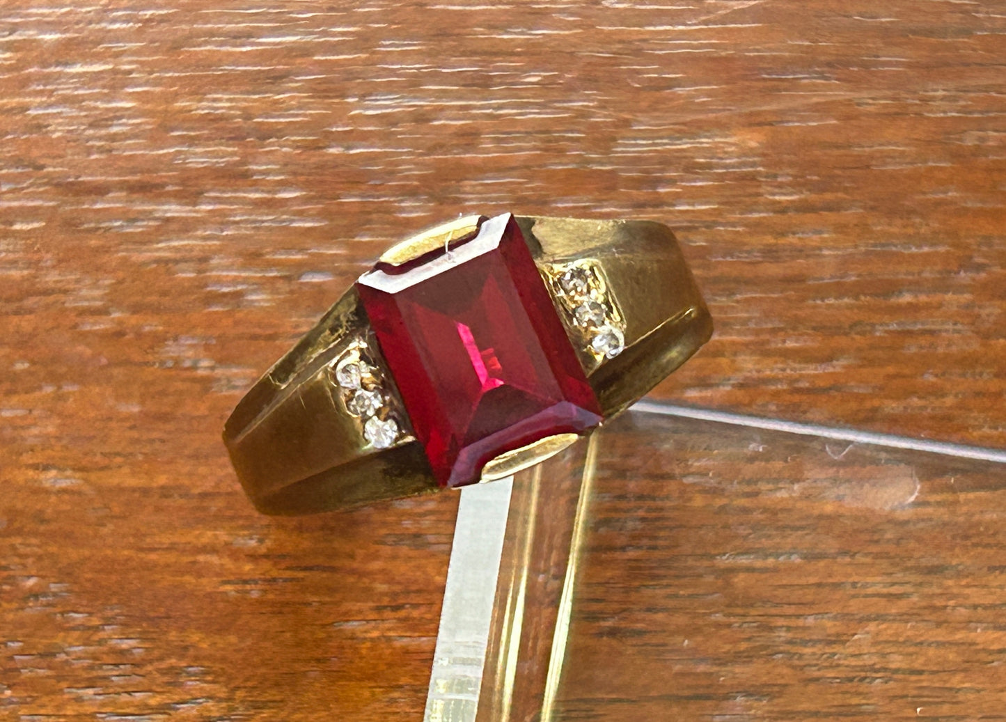 Vintage Mens 14k Yellow Gold Simulated Ruby Signet Ring Sz 8.25