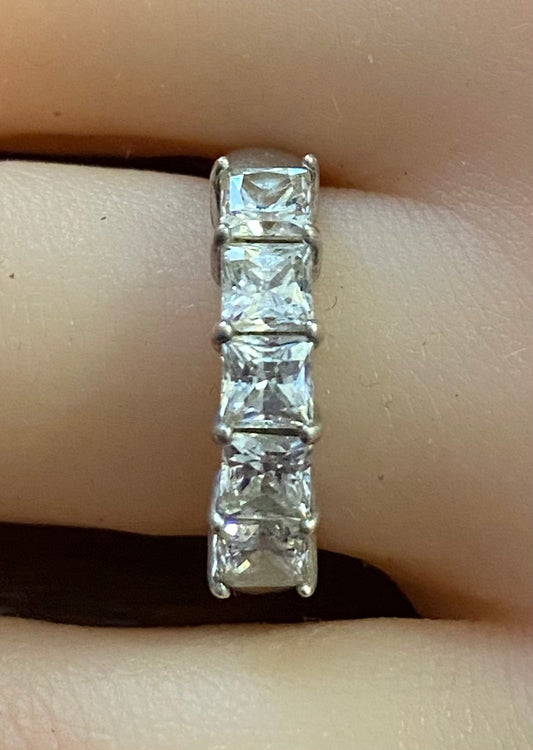 Sterling Silver 925 Princess Cut Rhinestone Ring Sz 7