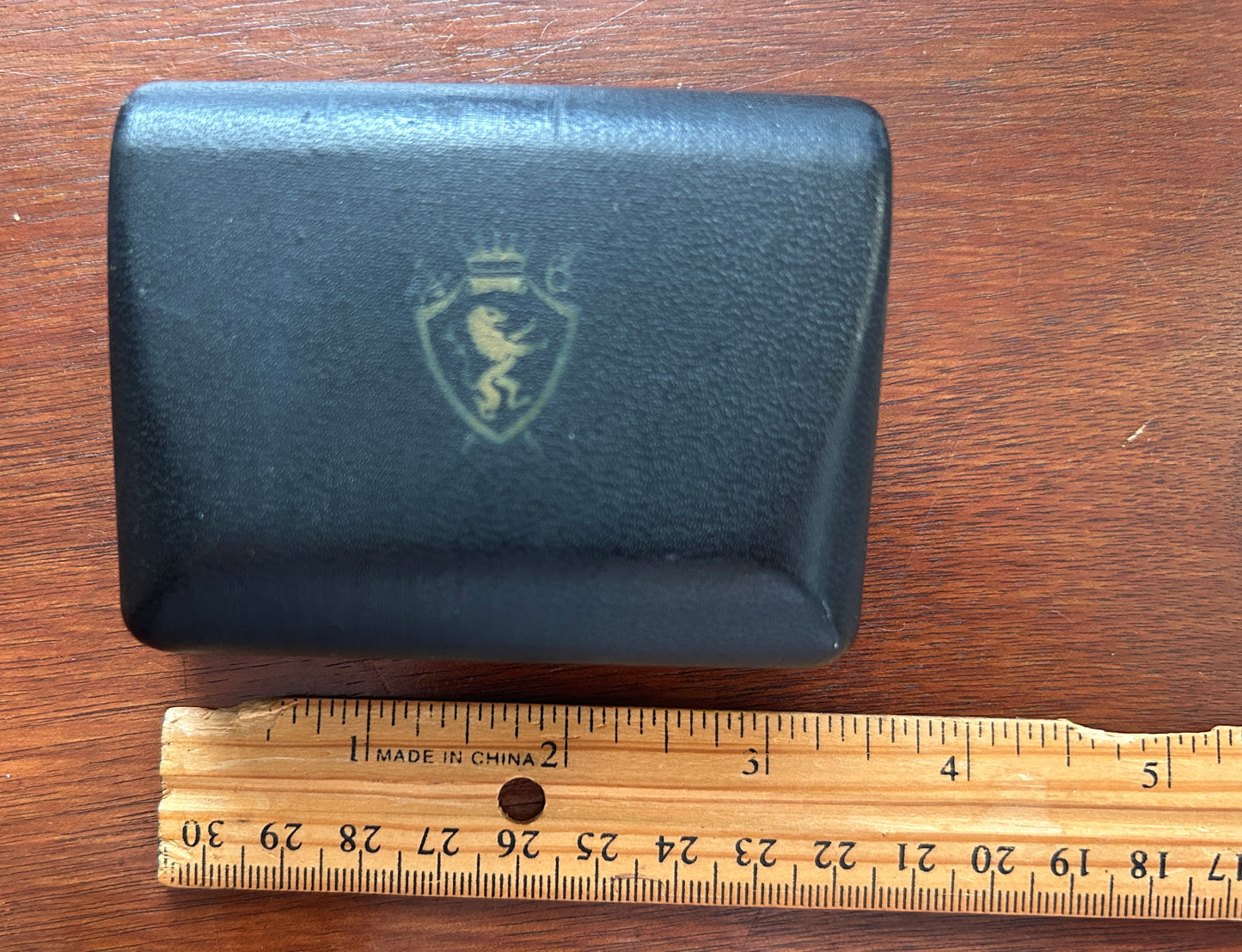 Vintage MCM Swank Black Faux Leather Lion Crest Cufflink Box