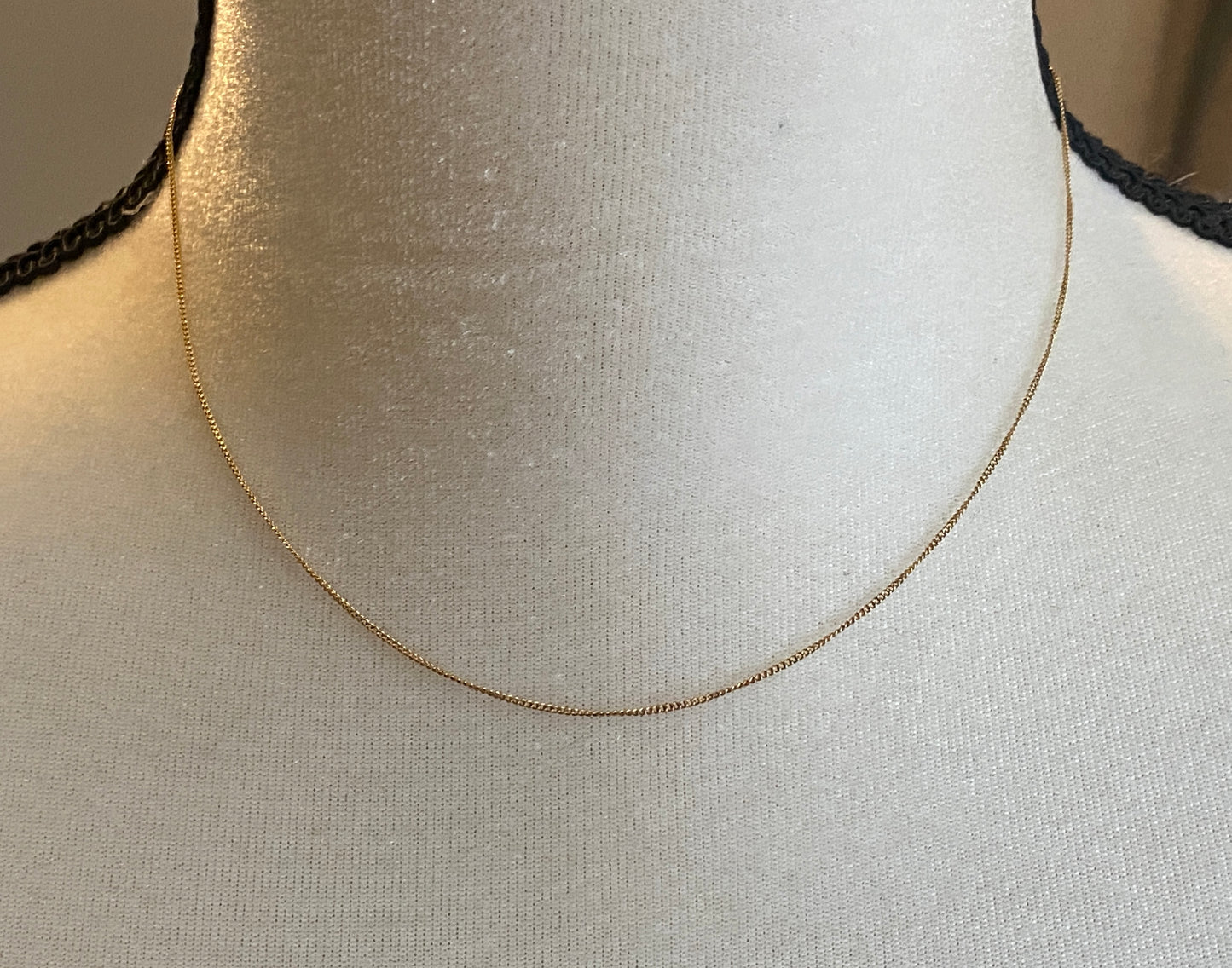 18k Yellow Gold Thin Chain Necklace Choker 15-16" Long