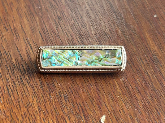 Antique Rose Yellow Gold Filled Abalone Small Bar Brooch Bead Edge