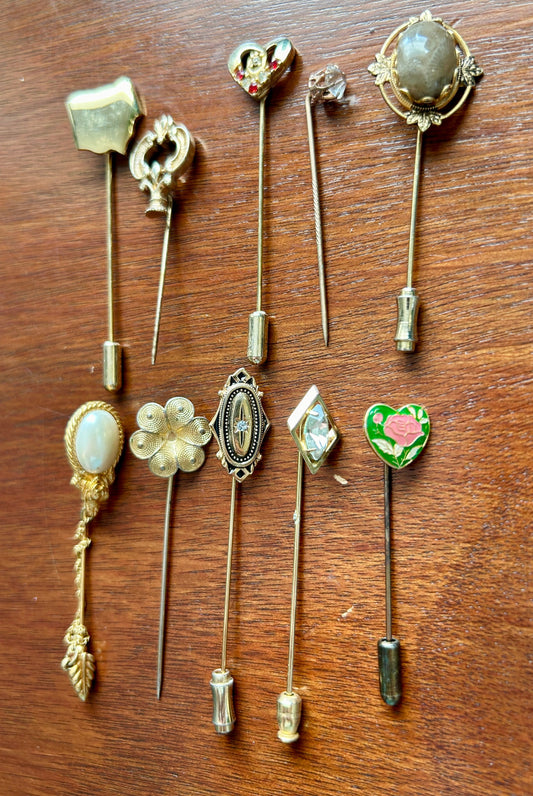 Vintage Lot of Hat Stick Pins Faux Pearl Rhinestone Avon Enamel Cabochon & More