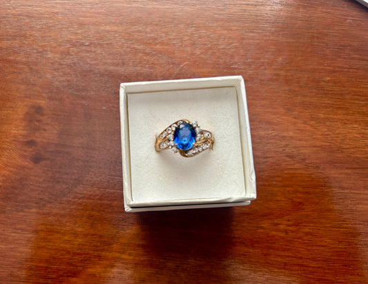 Gold Plate over Sterling Silver 925 Lab Created Sapphire Cocktail Ring Sz 6.75