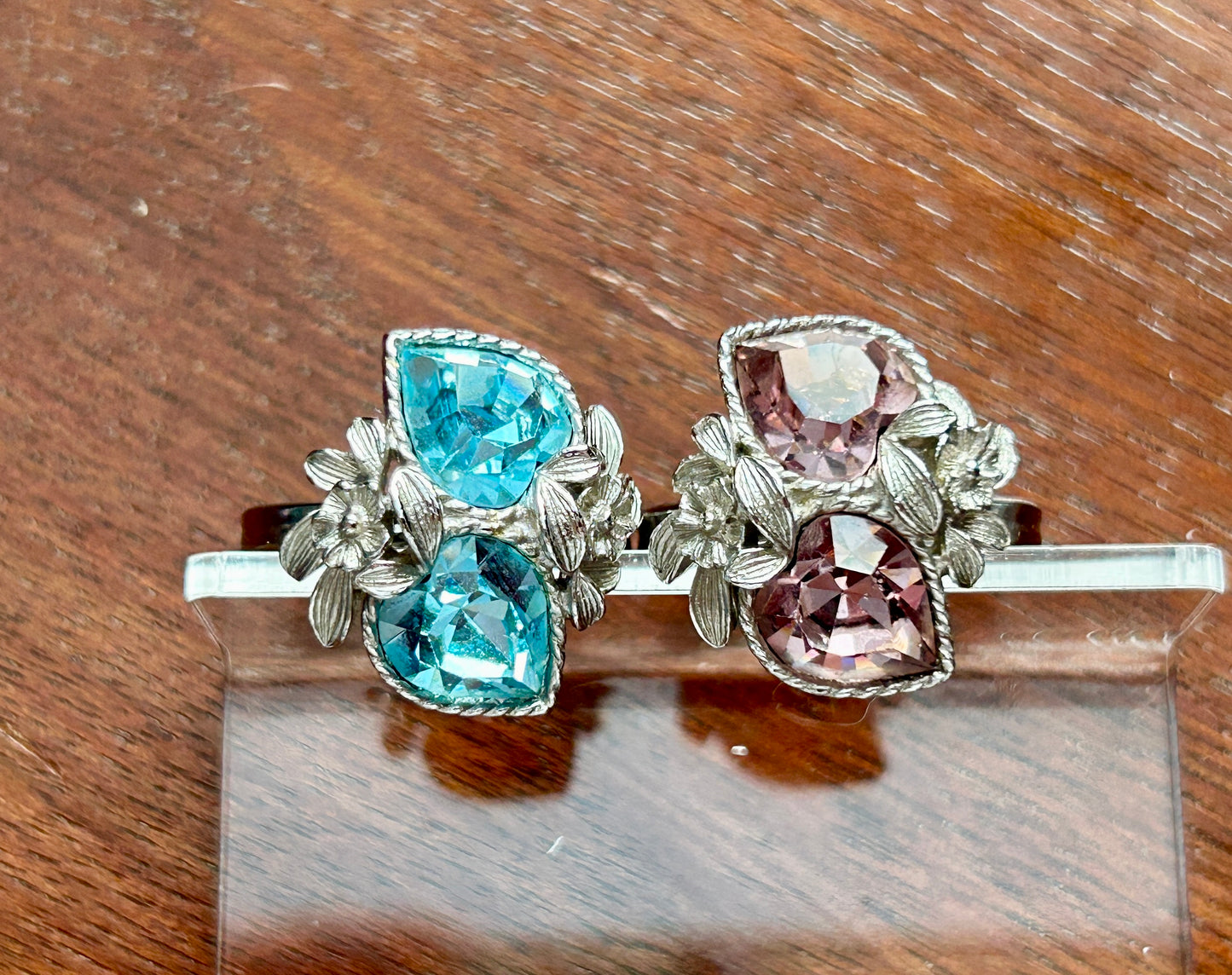 Vintage Sarah Coventry "Love Story" Pink Blue Heart Rhinestone Silver Ring Lot