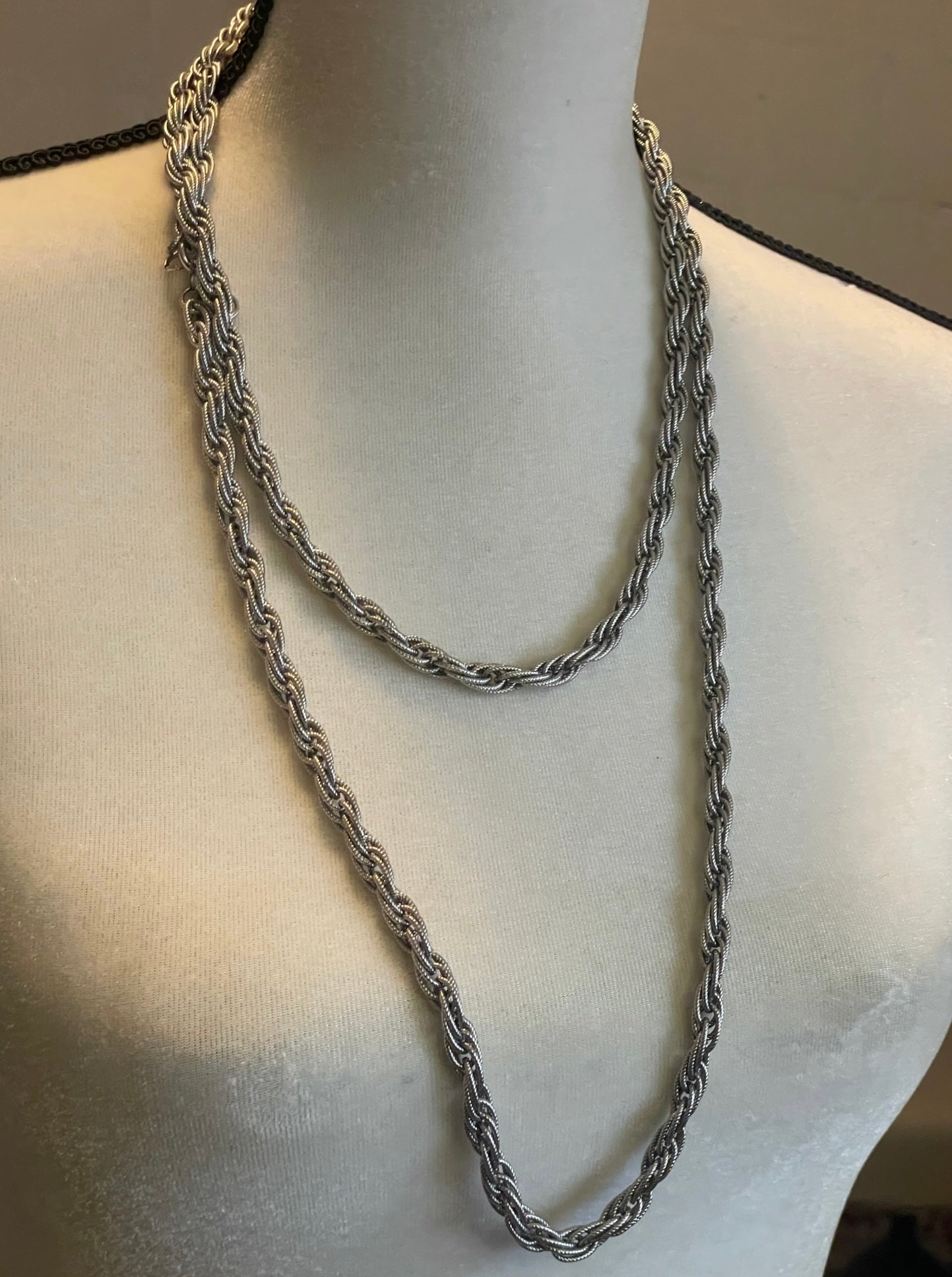 Vintage Monet Chunky Silvertone Opera Length Extra Long Necklace