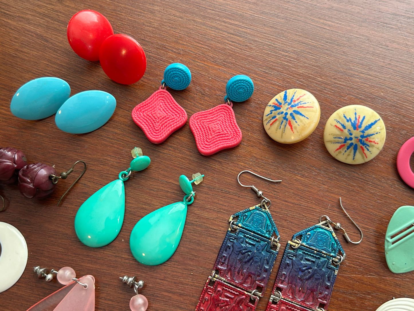 Vintage to Now Pierced Earrings Lot Colorful Drop Dangly Shell Metal Plastic