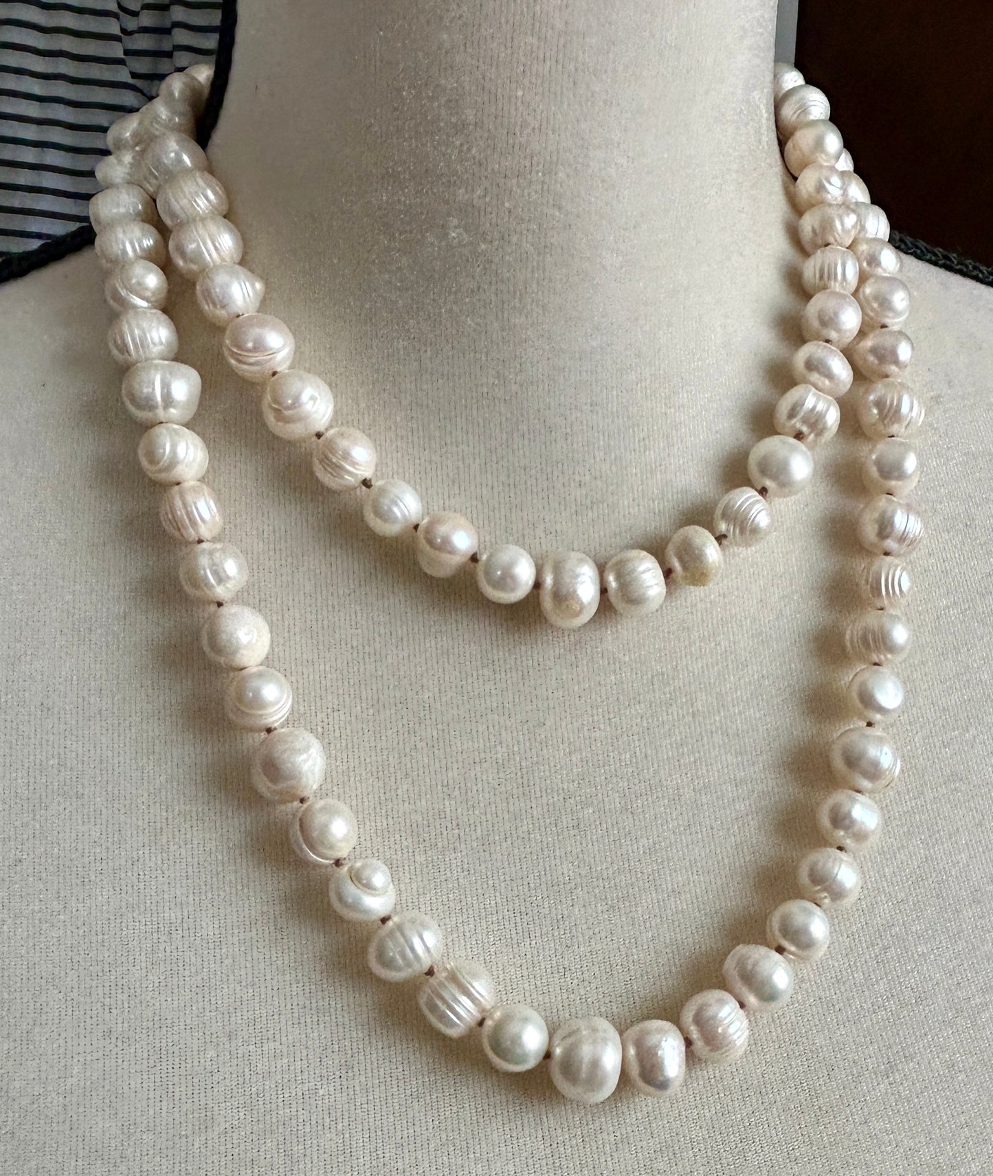 Baroque Real Pearl Ivory White Gold Tone Opera Length Necklace