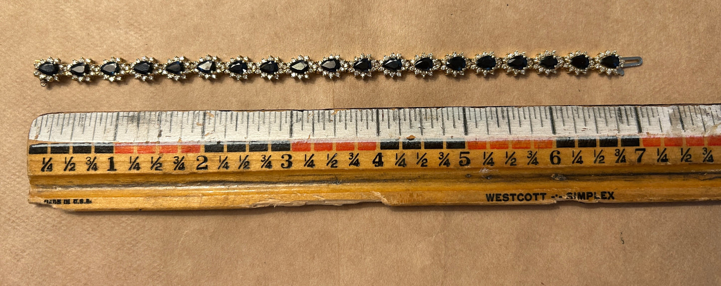 14k Yellow Gold Blue Sapphire & Diamond Tennis Bracelet