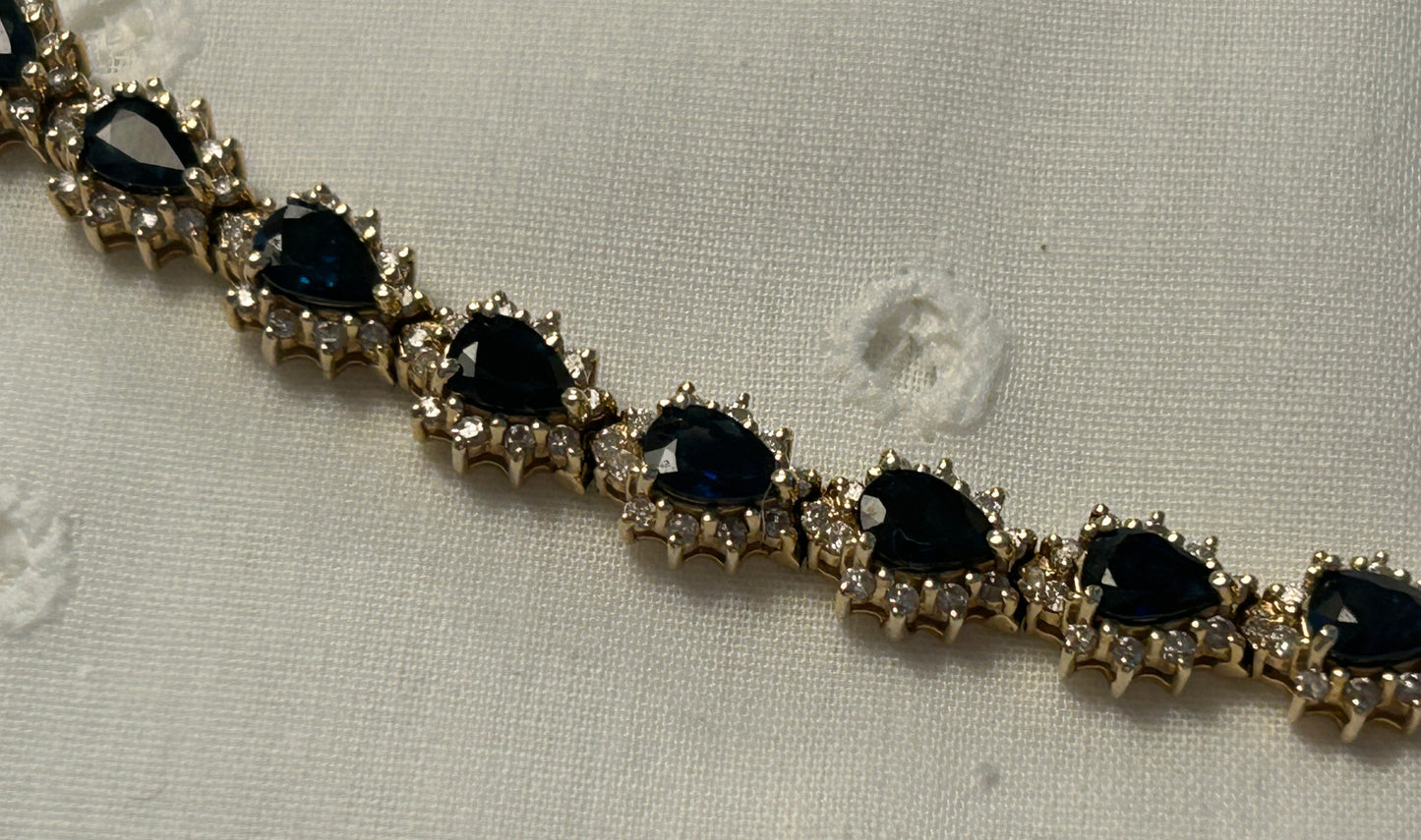 14k Yellow Gold Blue Sapphire & Diamond Tennis Bracelet