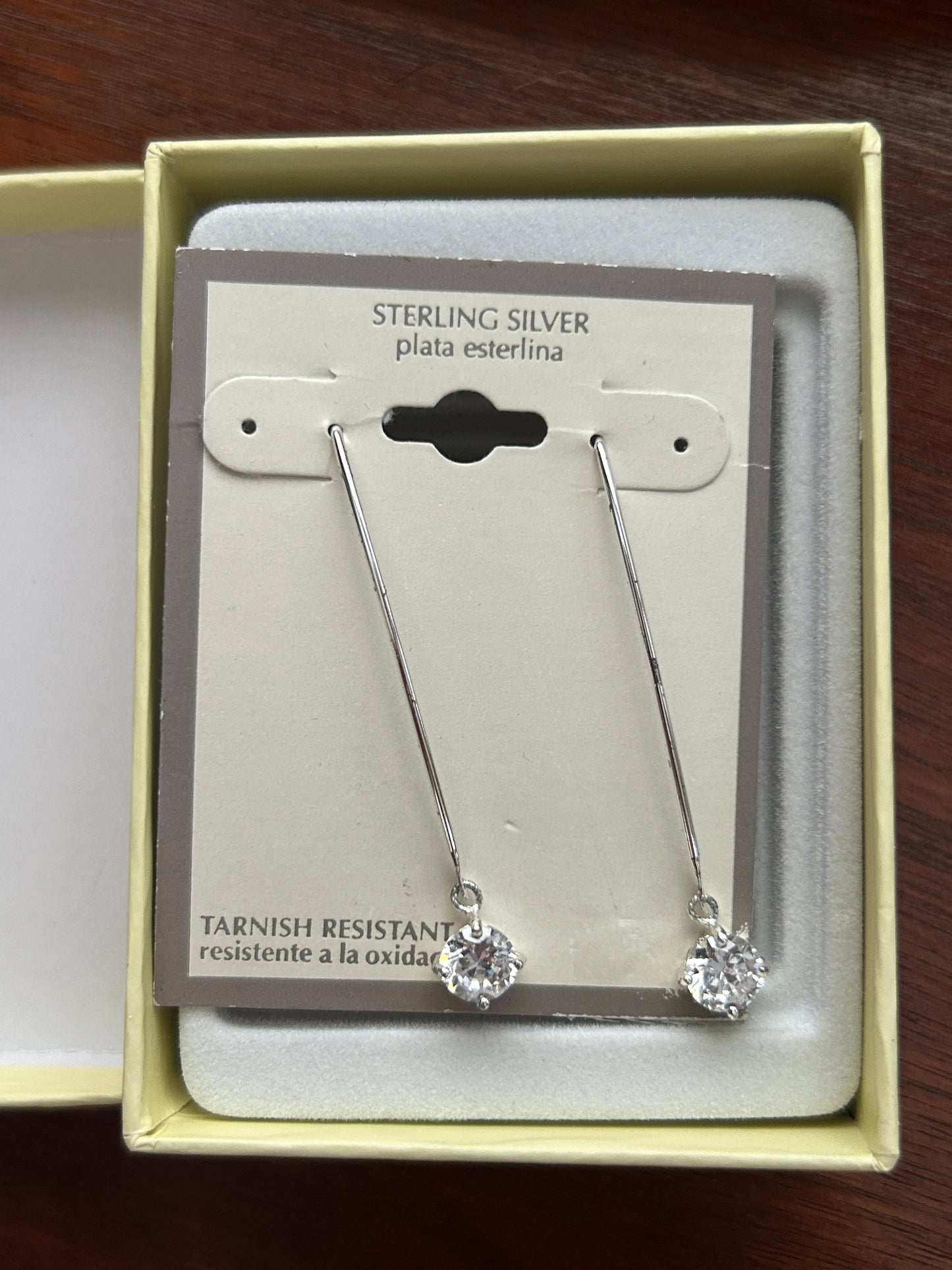 Sterling Silver 925 CZ Cubic Zirconia Drop Dangly Pierced Earrings in Box