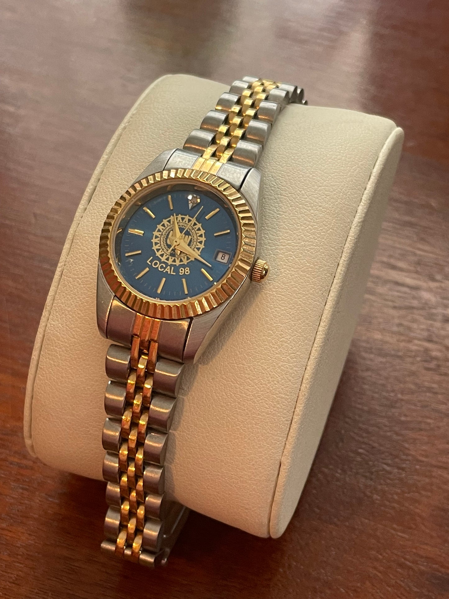 Local 98 UAW Two Tone Wristwatch Blue Dial Gold Tone Bezel SEIU