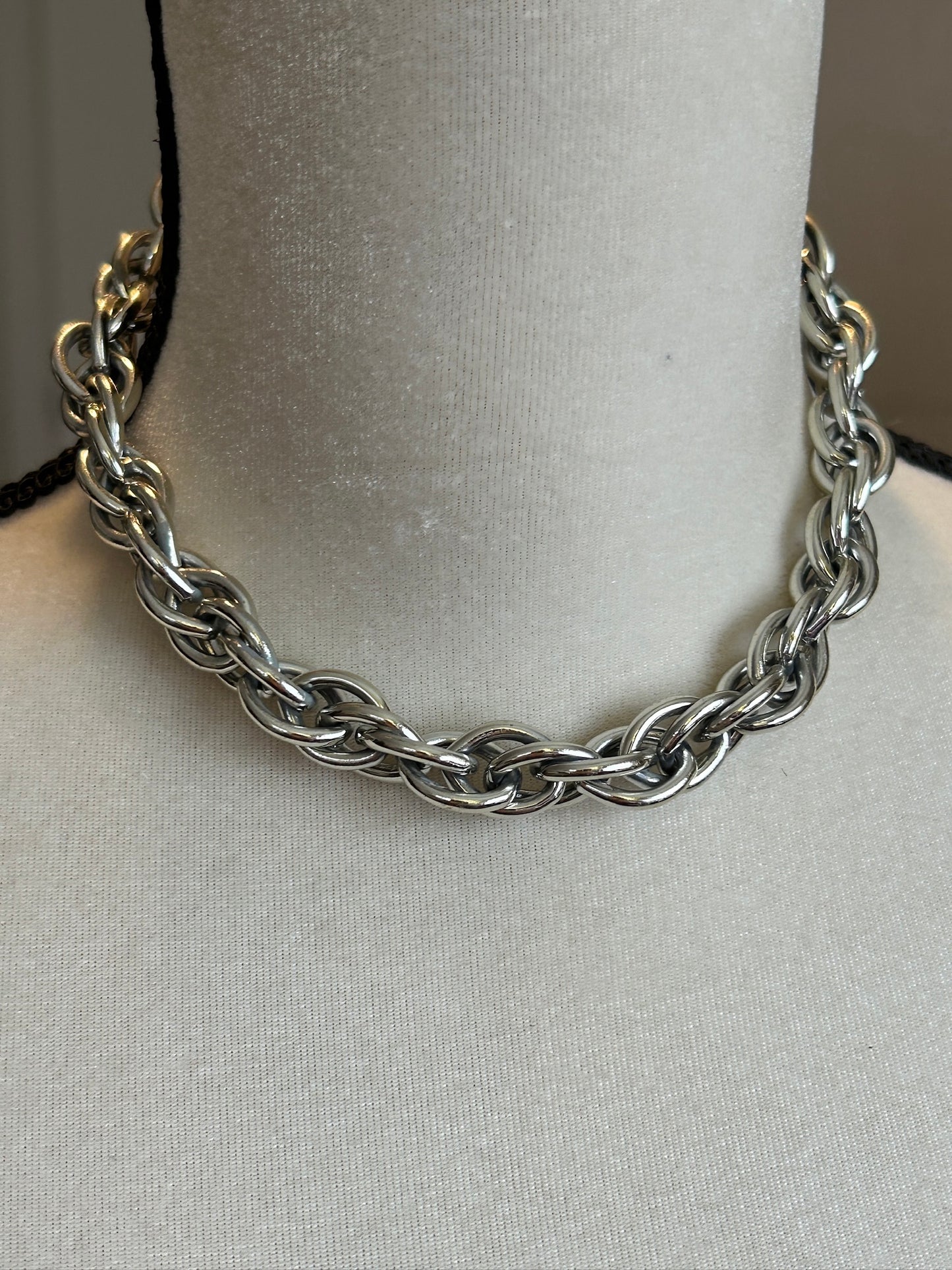 Chunky Silver Tone Adjustable Chain Choker Necklace