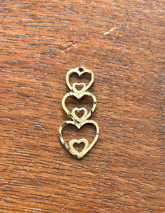 Vintage Yellow Gold 14k Graduated Heart Pendant Charm