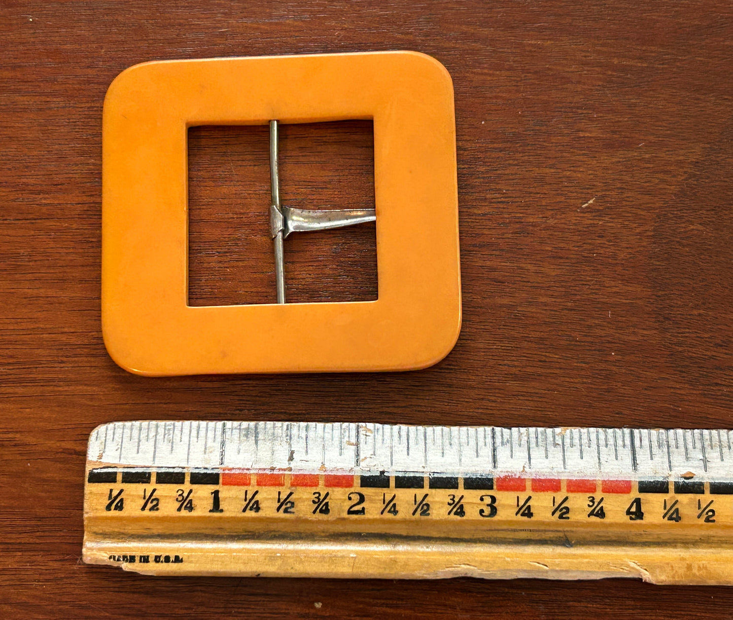 Vintage Butterscotch Bakelite Square Belt Buckle