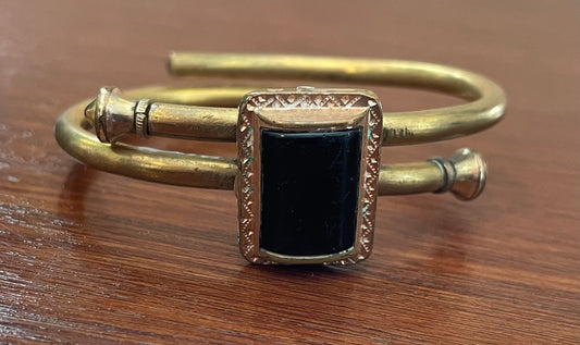 Vintage Antique Onyx Inlay Rose Gold Filled Bracelet Bangle
